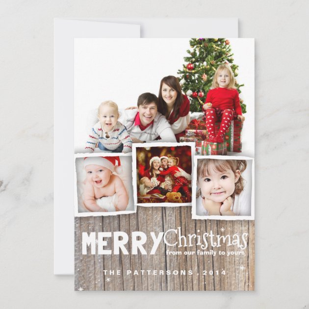 Country Rustic Wood Merry Christmas Photo Card (front side)