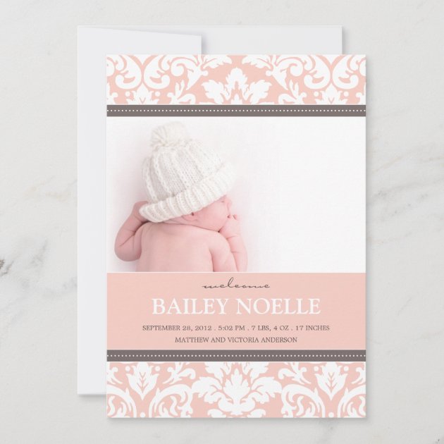 PINK DAMASK BABY | BIRTH ANNOUNCEMENT