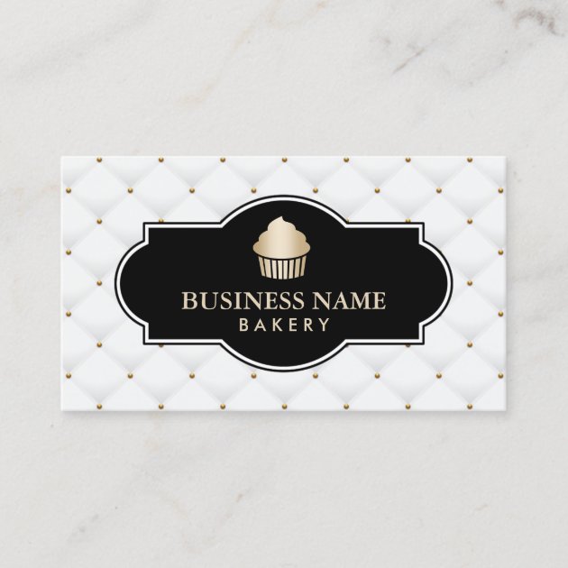 Gold Cupcake Bakery Luxury Quilted Business Card (front side)