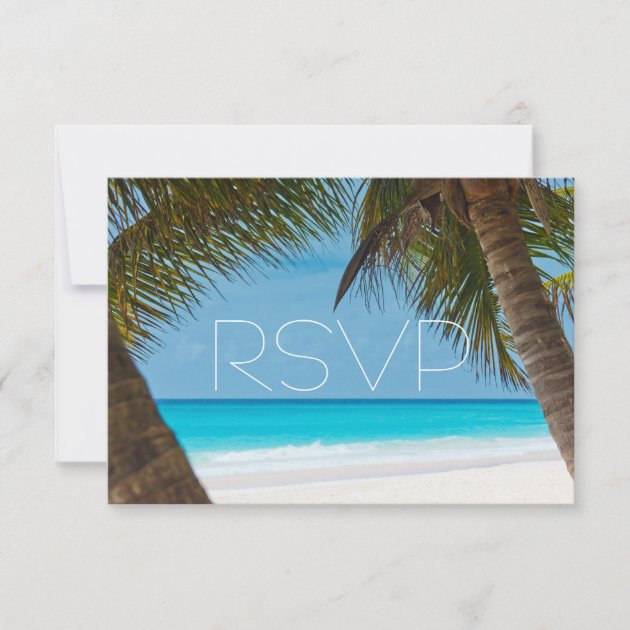 Palm Trees On Beach Wedding RSVP Cards (front side)