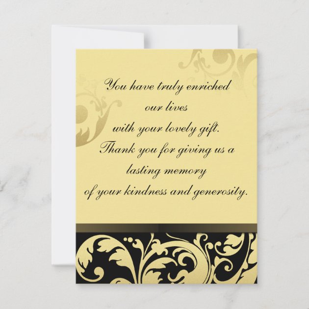 Thank You Photo Wedding Card Black & Gold Floral