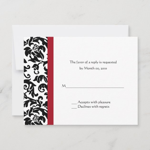 Red and Black Damask Wedding RSVP Cards