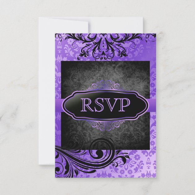 Luscious Vintage Purple Scroll Rsvp Invitations (front side)