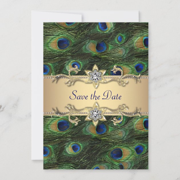 Elegant Peacock Wedding Save The Date (front side)