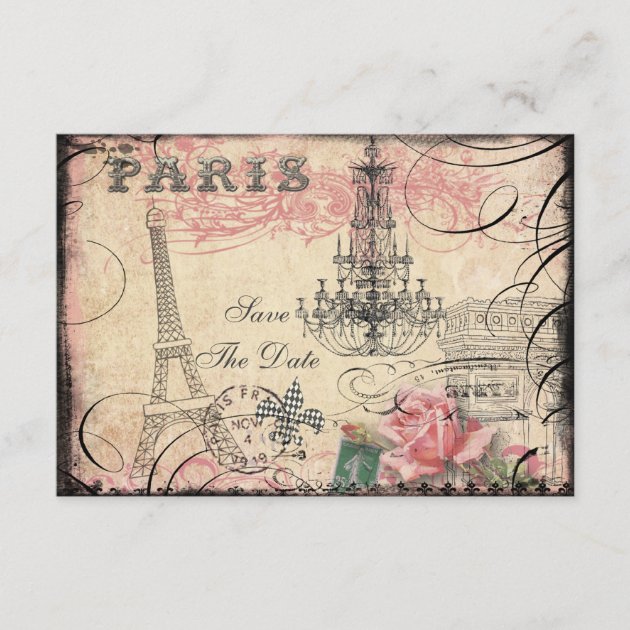 Chic Eiffel Tower & Chandelier Save The Date