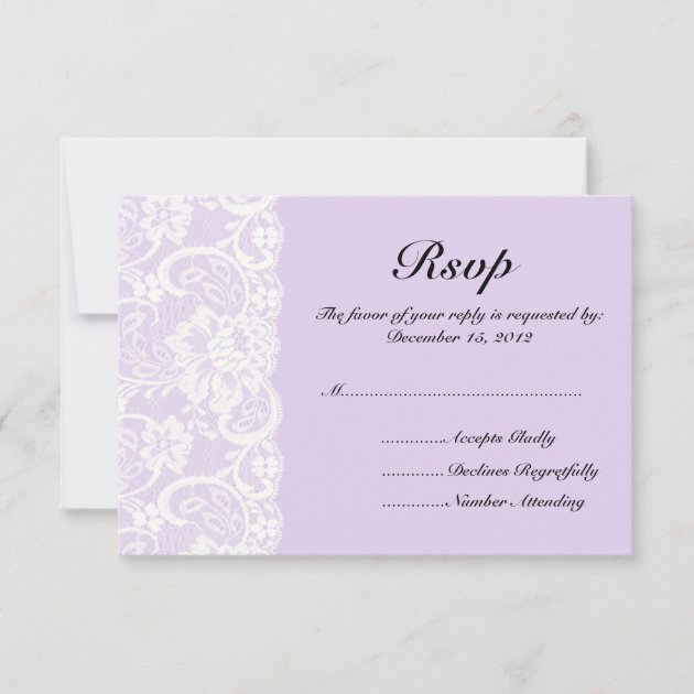 White Lace and Lilac Wedding RSVP Card