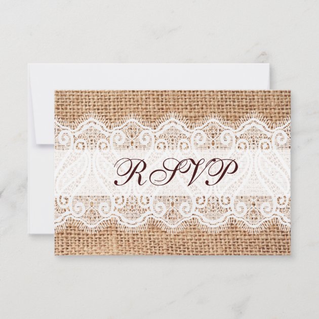 Rustic Country Burlap Lace Wedding RSVP Cards