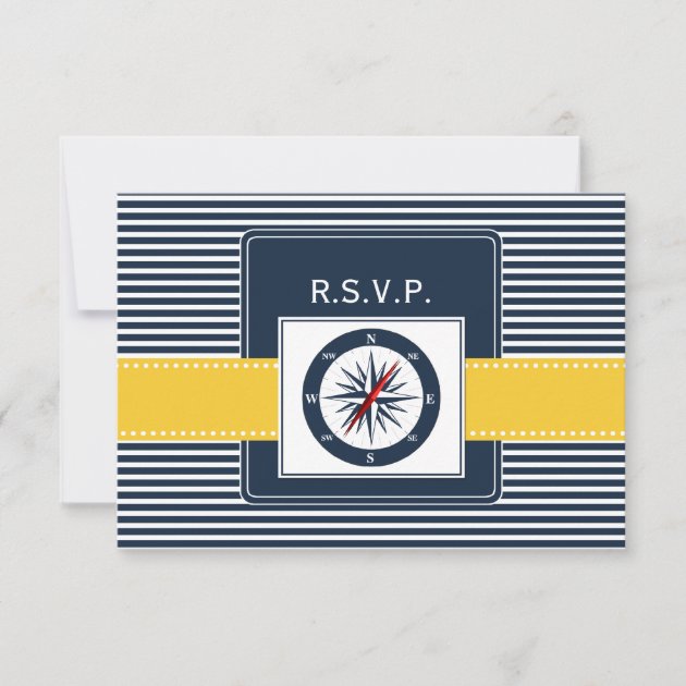 navy stripes,compass nautical wedding rsvp 3.5 x 5 (front side)