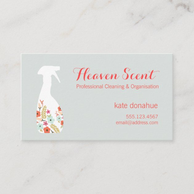 Floral Spray Bottle House Cleaning Logo Business Business Card (front side)