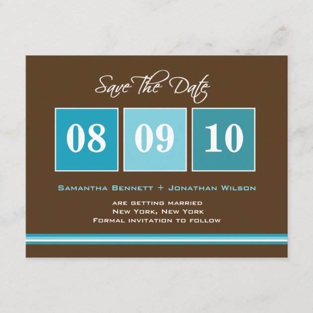 Date Blocks Save The Date Card - Turquoise