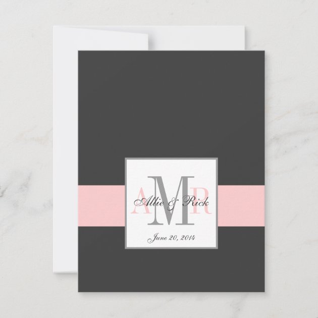 Elegant Charcoal Pink Monogram Wedding RSVP