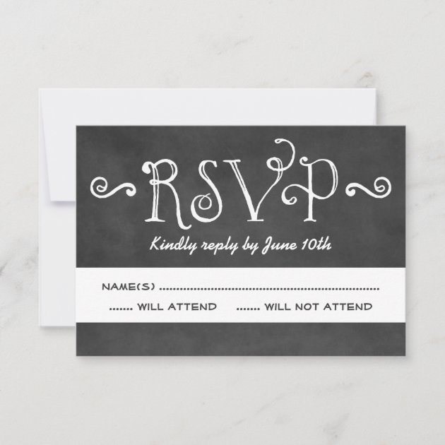 Wedding RSVP Postcard | Black Chalkboard Charm (front side)