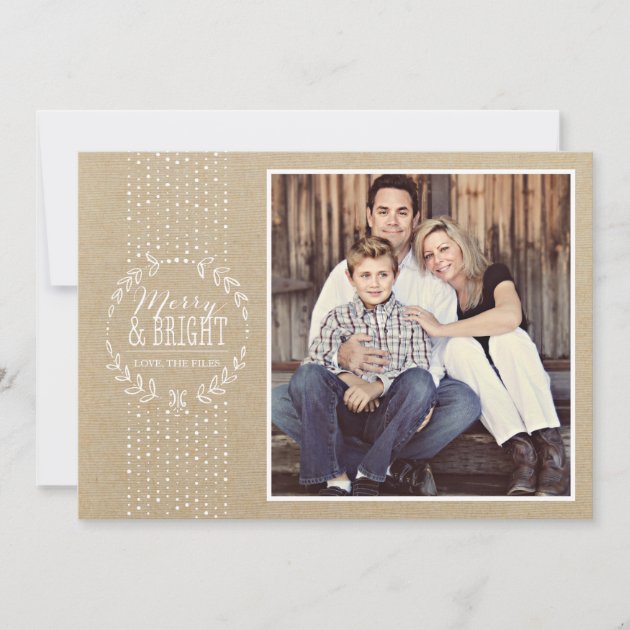 Rustic White Wreath Holiday Photo Card (front side)