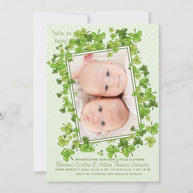 St. Patrick's Baby Photo Birth Announcement (front side)