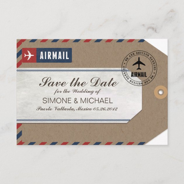 Airmail Luggage Tag Wedding Save Date Kraft Paper Save The Date