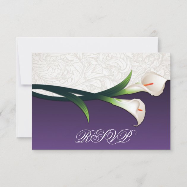 Purple, White Silver Calla Lily Wedding RSVP Cards