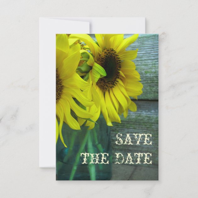 Sunflowers Mason Jar Barnwood Fall Save The Date