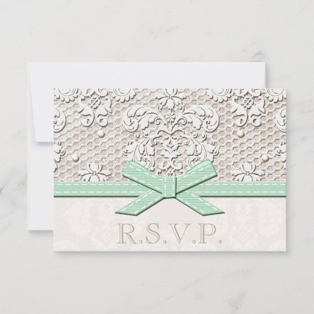 Mint Vintage Lace RSVP Wedding Response Cards