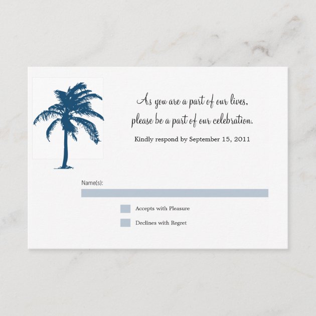 Navy Blue Palm Tree Wedding RSVP Card