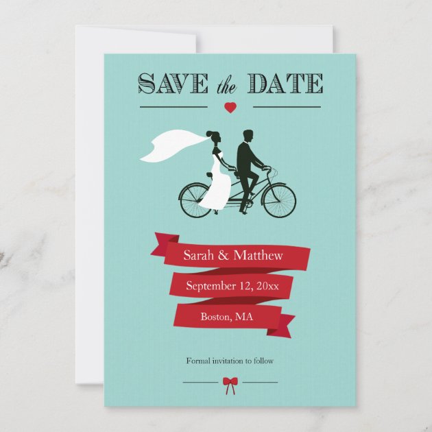 Tandem Bicycle Save the Date Cards (front side)