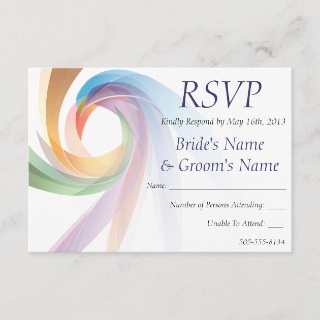 Elegant Swirling Rainbow Wedding RSVP - 1 (front side)