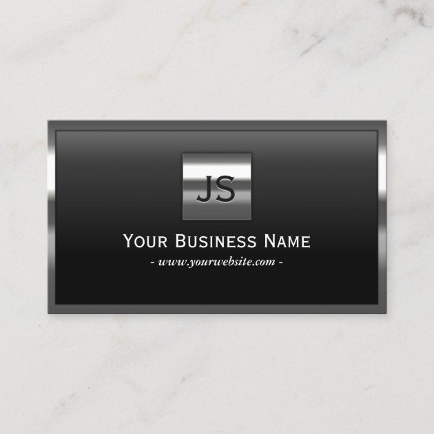 Elegant Monogram Metal Frame Professional Dark Business Card (front side)