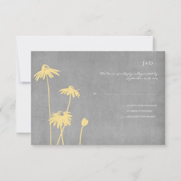Yellow and Grey Chic Flower Wedding RSVP