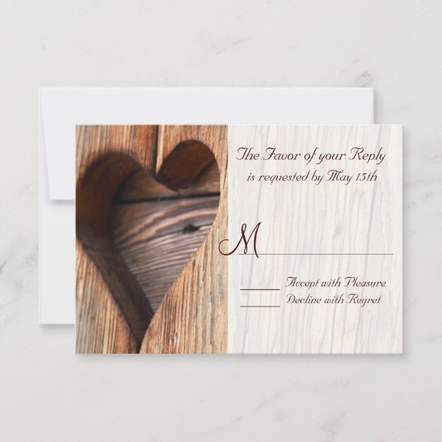 Rustic Country Wooden Heart Wedding RSVP Cards