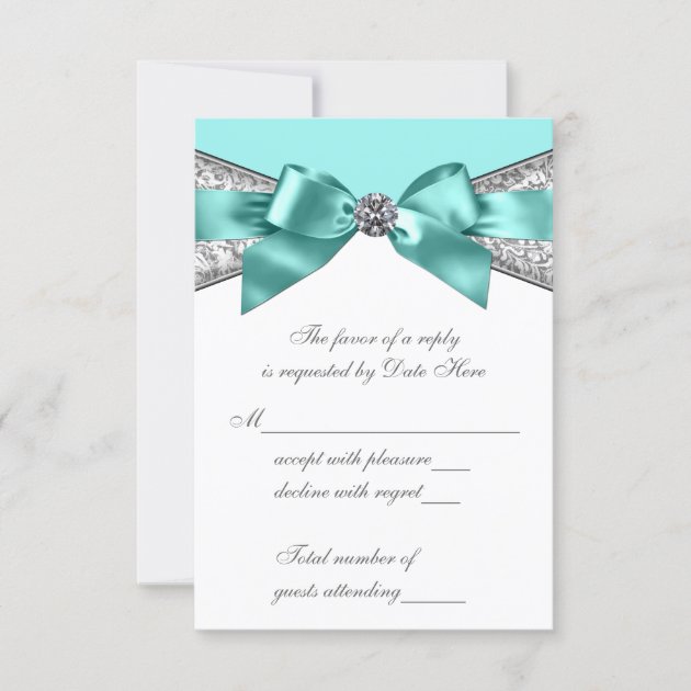 White Diamonds Teal Blue Sweet 16 RSVP