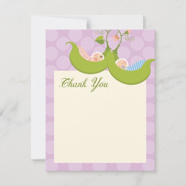 Peas in a Pod Twin Boy Girl Thank You Card (front side)