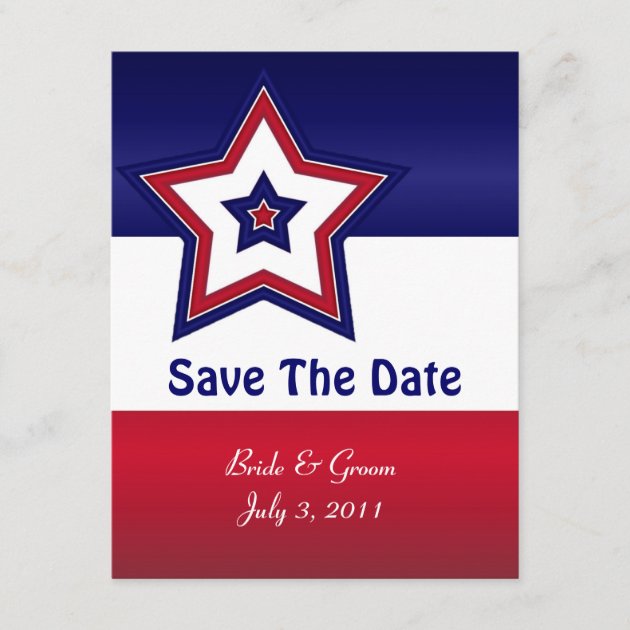 Red White & Blue Stars Save The Date Cards (front side)