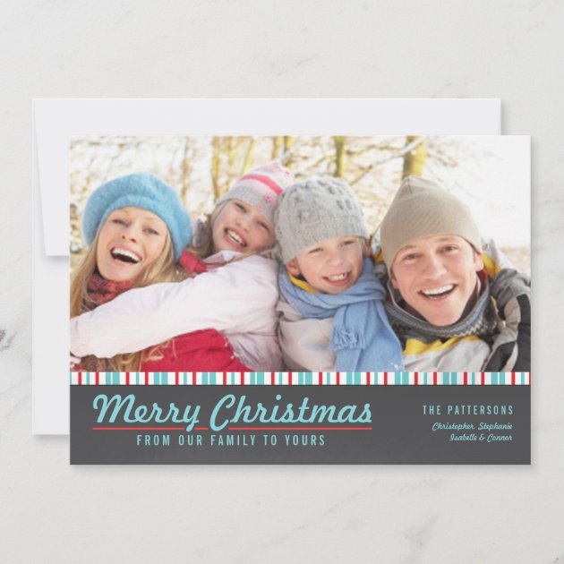 Retro Modern Merry Christmas Red Teal Photo Card