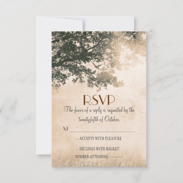 Vintage old oak tree wedding RSVP cards