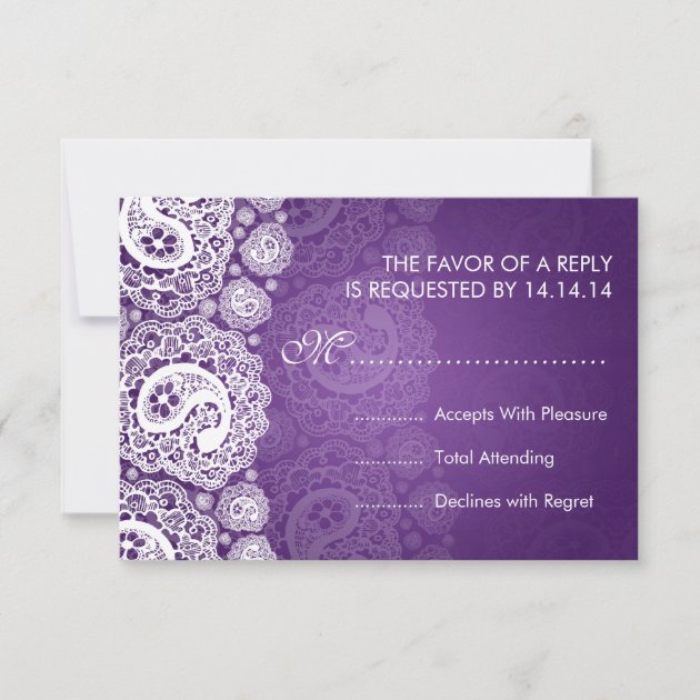 Elegant Wedding RSVP Paisley Lace Purple