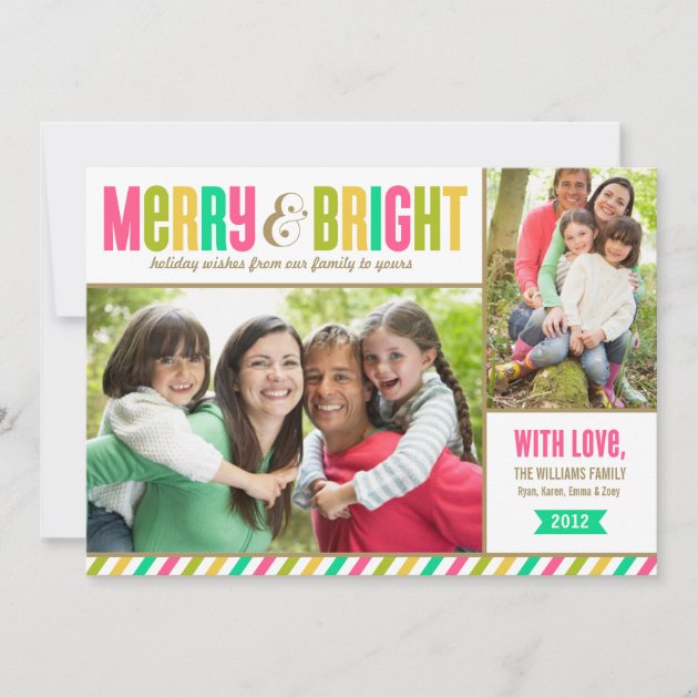 Merry and Bright Holiday Photo Card | Neon Colors
