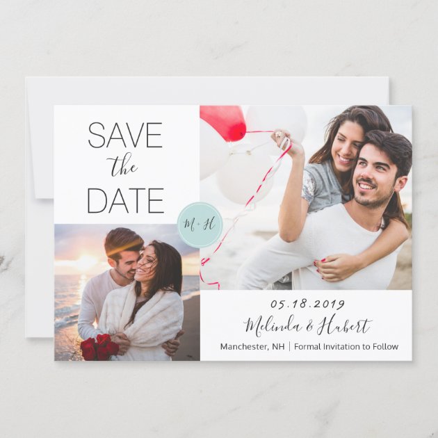 Chic Mint Monogram Wedding Save The Date Photo (front side)