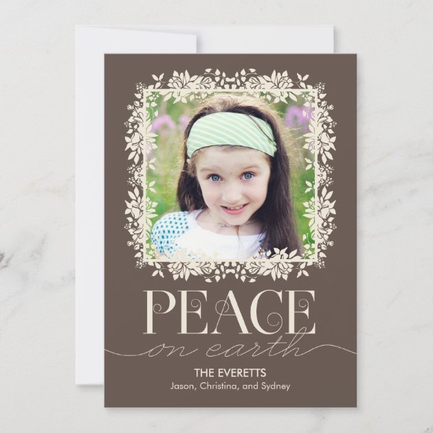 Peaceful Floral Holiday Photo Cards - Brown