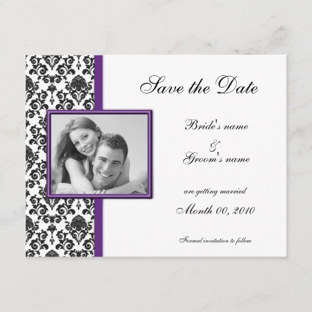 Purple and Black Damask Save the Date Photo Cards
