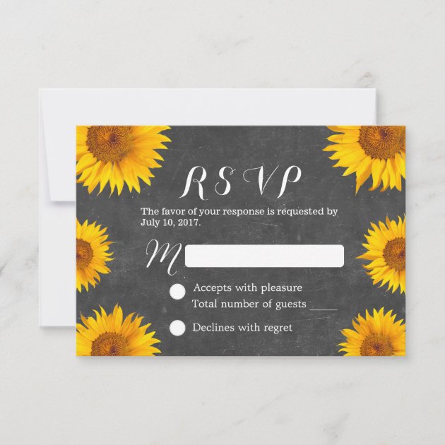 Country Sunflowers Chalkboard Wedding RSVP (front side)