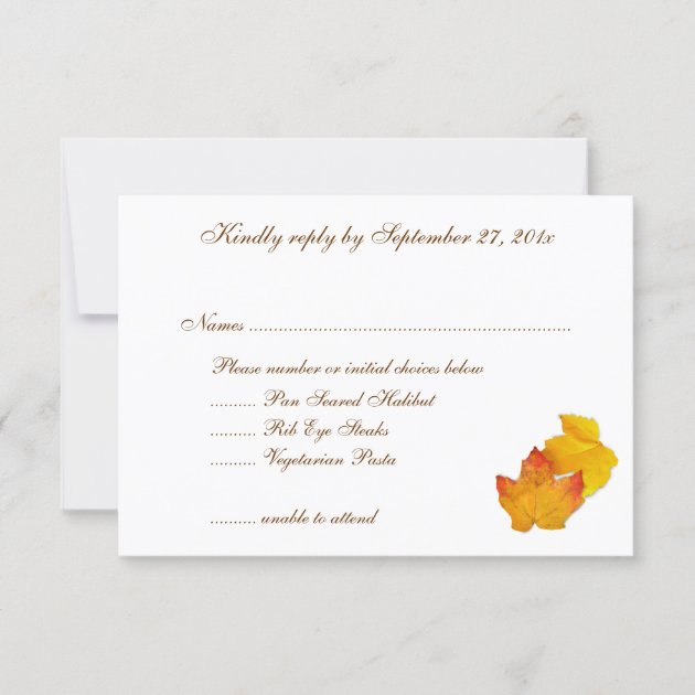 Fall Themed Wedding Menu List RSVP Cards