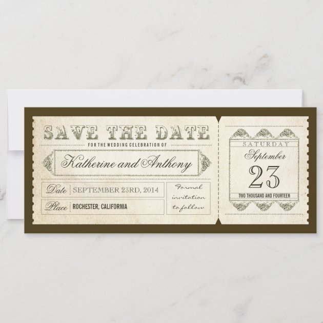 old vintage save the date ticket