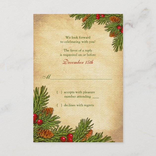 Pines Boughs Holiday Winter Wedding RSVP Card