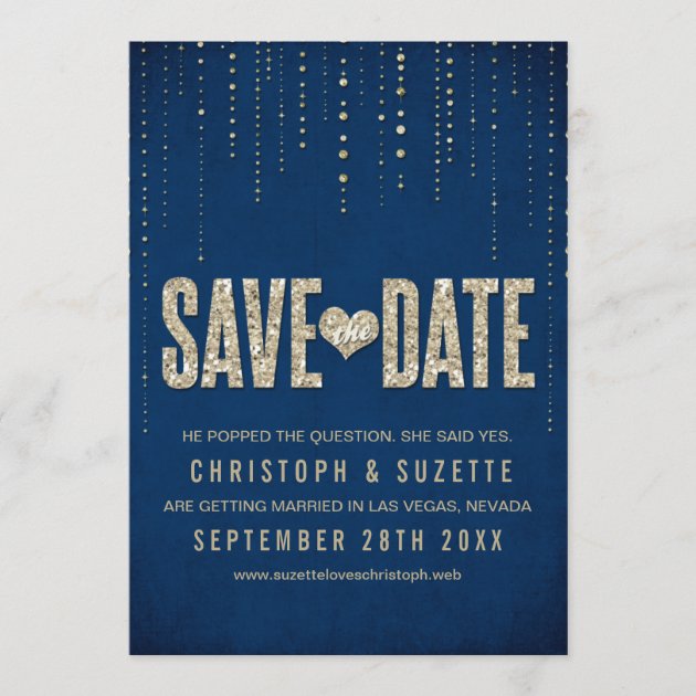 Navy & Gold Glitter Look Save The Dates Save The Date