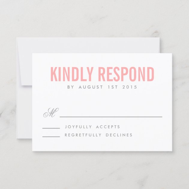 Pink and Gray Modern Typography Wedding RSVP Card (front side)