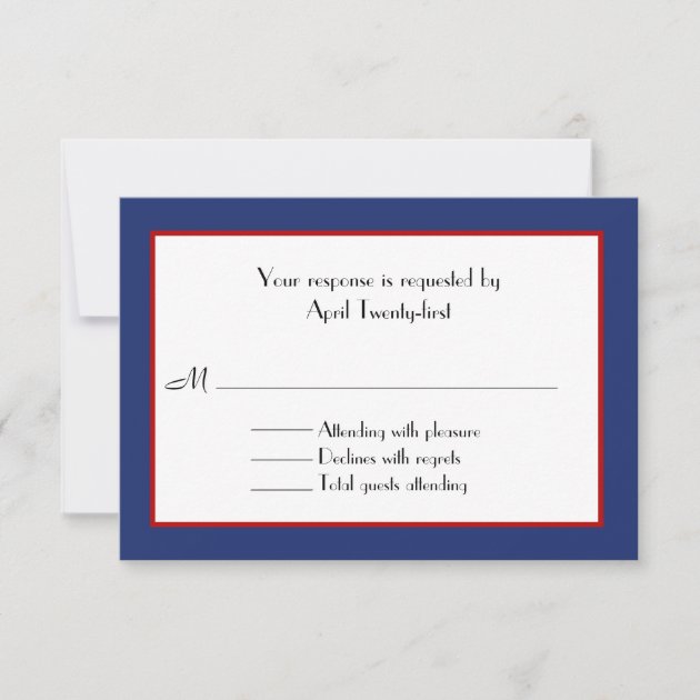 Red, White, & Blue Wedding RSVP Card (front side)