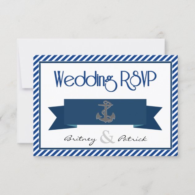 Navy Blue & White Nautical Wedding RSVP Cards
