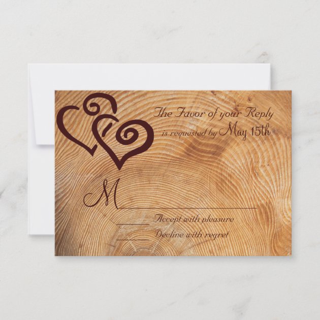 Rustic Country Wood Double Hearts Wedding RSVP