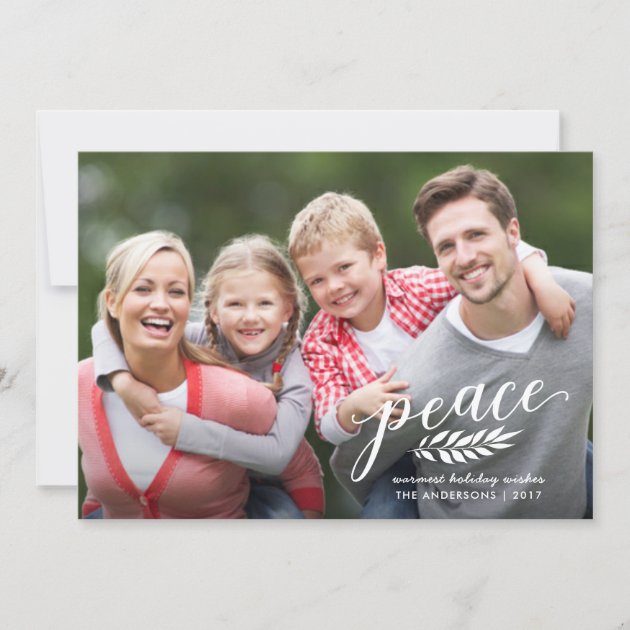 Peace Christmas Handwritten Script White Overlay Holiday Card (front side)