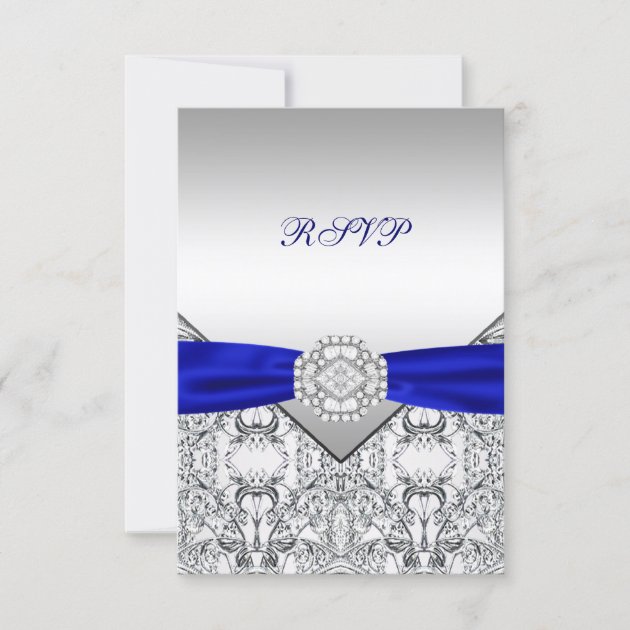 Elegant Silver and Royal Blue Wedding RSVP (front side)