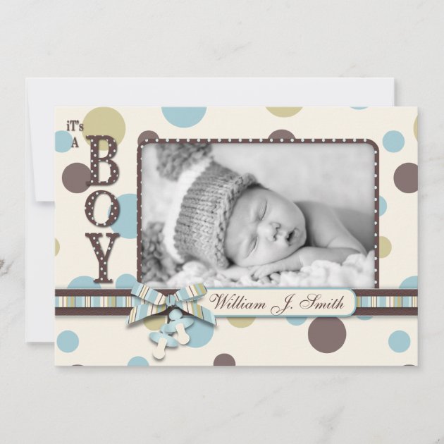 Dot Print with 3D-look Bow Birth Announcement